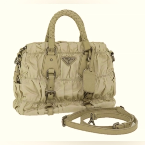 PRADA Beige Nylon 2way Handbag, Authentic. EUC - Picture 1 of 15